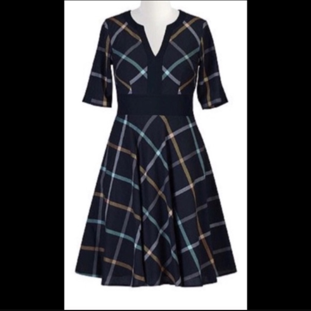 Blue plaid Eshakti dress with sleeves and pockets!